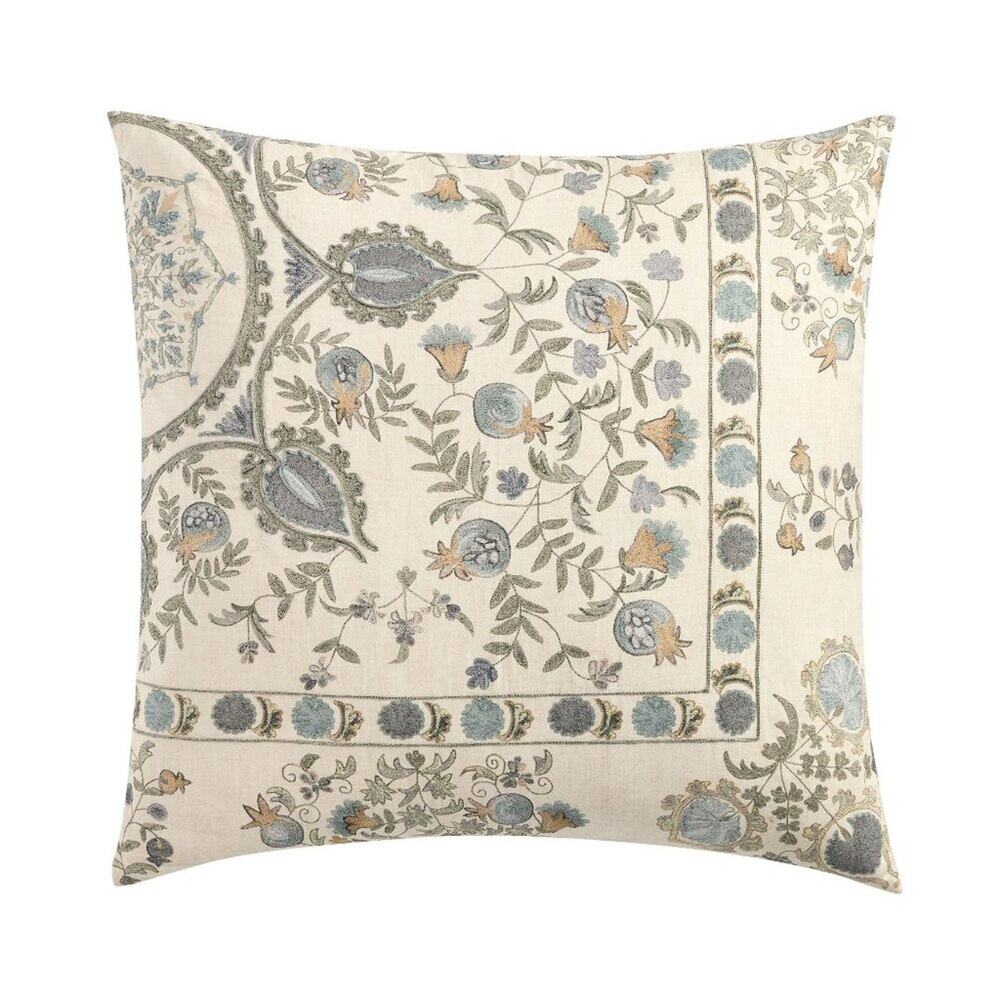 Pottery Barn Lilah Suzani Euro Sham Pillow Cover Embroidered Floral Blue NEW